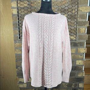 Chaps Pink Cable Knit Women's Sweater Boat Neck L